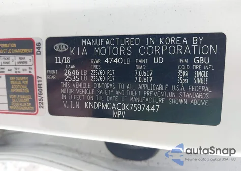 2019 Kia Sportage Lx z USA, uszkodzony, nr VIN KNDPMCAC0K7597447